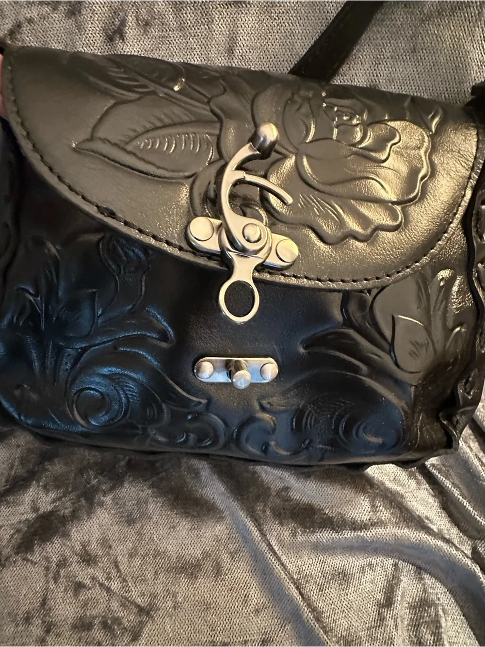 Patricia Nash Black Floral Embossed Crossbody Bag